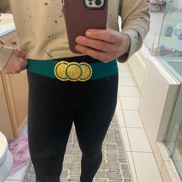 Vintage 80s Green and Gold Tone Belt - Picture 5 of 6